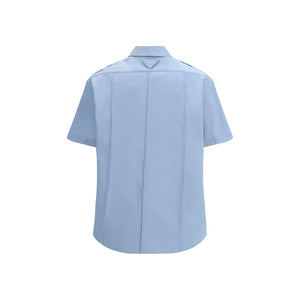 Prada Blaues Baumwoll-Kurzarmhemd