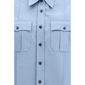Prada Blaues Baumwoll-Kurzarmhemd
