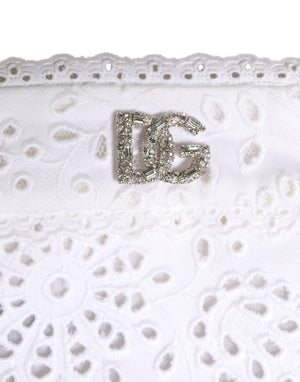 Dolce & Gabbana Weiße Baumwoll-Kopfbedeckung mit DG-Kristallstickerei