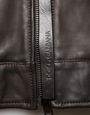 Dolce & Gabbana Schwarze Lammleder Leder Reißverschluss Bikerjacke