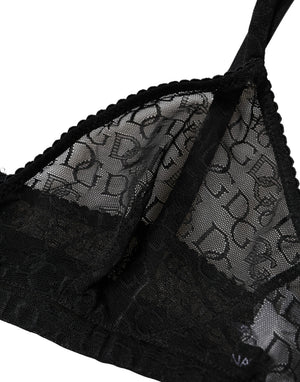 Dolce & Gabbana Schwarzer Sheer Soft Cup BH "Logo Mania" Unterwäsche
