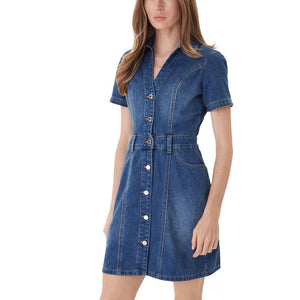 Morgan De Toi Blaues Baumwoll-Midikleid