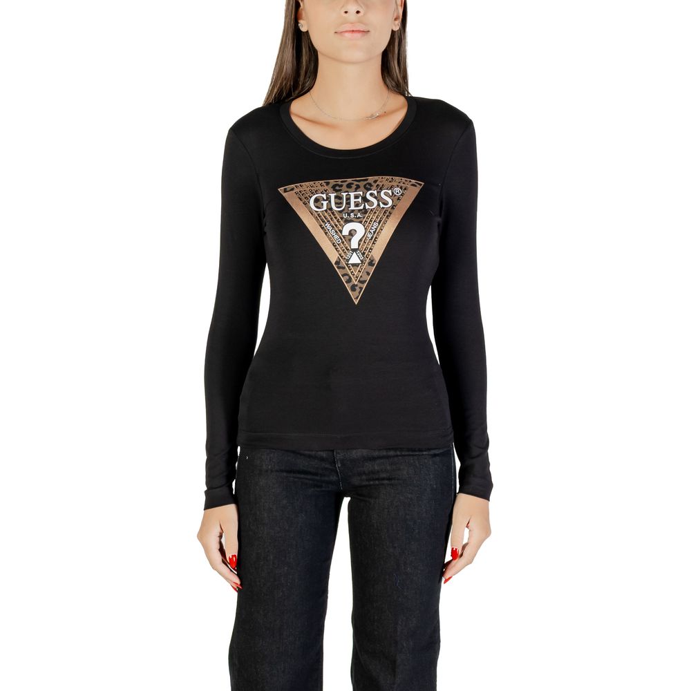 Guess Schwarzes Langarm-T-Shirt aus Baumwolle