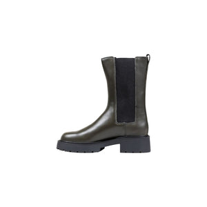 Gray Leather Ankle Boots
