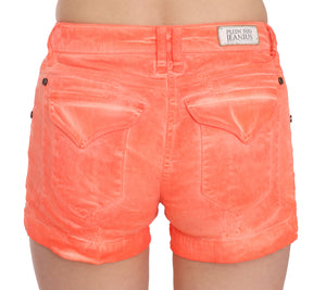 PLEIN SUD Orangefarbene Mini-Shorts aus Baumwoll-Denim mit mittlerer Taille