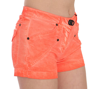 PLEIN SUD Orangefarbene Mini-Shorts aus Baumwoll-Denim mit mittlerer Taille