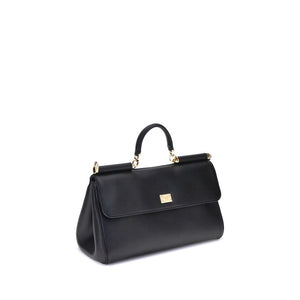 Dolce & Gabbana Schwarze Bos Taurus Kalbsleder Schultertasche