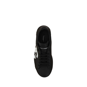 Dolce & Gabbana Schwarze Bos Taurus Kalbsleder Low-Top-Sneaker