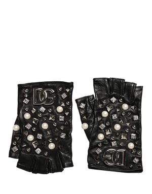 Dolce & Gabbana Schwarze Perlenbesetzte Handschuhe in Handgelenklänge