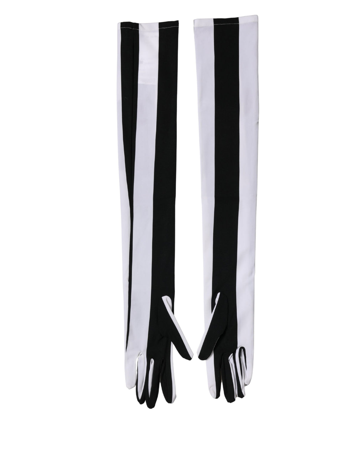 Dolce & Gabbana Schwarze und weiße gestreifte Nylon-Ellenbogenhandschuhe für Damen