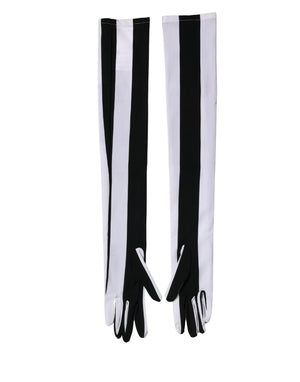 Dolce & Gabbana Schwarze und weiße gestreifte Nylon-Ellenbogenhandschuhe für Damen