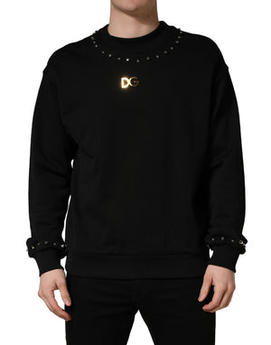 Dolce & Gabbana Schwarzer Sweatshirt-Pullover mit Verzierungen aus Baumwolle