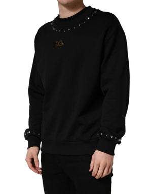 Dolce & Gabbana Schwarzer Sweatshirt-Pullover mit Verzierungen aus Baumwolle