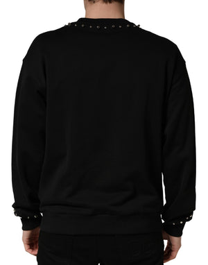 Dolce & Gabbana Schwarzer Sweatshirt-Pullover mit Verzierungen aus Baumwolle