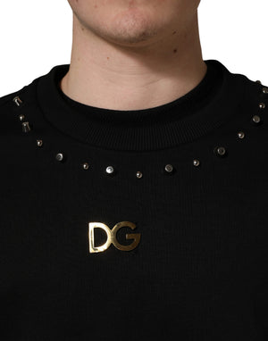 Dolce & Gabbana Schwarzer Sweatshirt-Pullover mit Verzierungen aus Baumwolle
