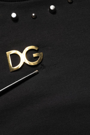 Dolce & Gabbana Schwarzer Sweatshirt-Pullover mit Verzierungen aus Baumwolle