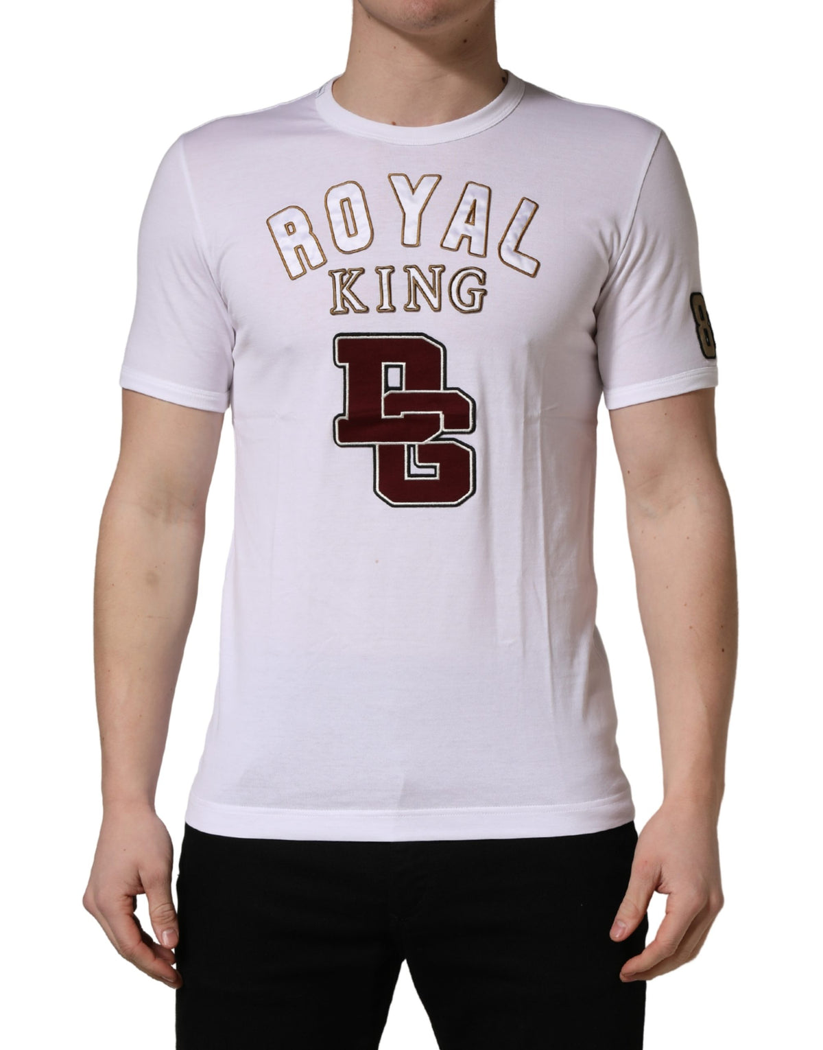 Dolce & Gabbana Weißes DG King Royal Rundhals-T-Shirt aus Baumwolle