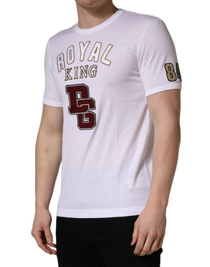 Dolce & Gabbana Weißes DG King Royal Rundhals-T-Shirt aus Baumwolle