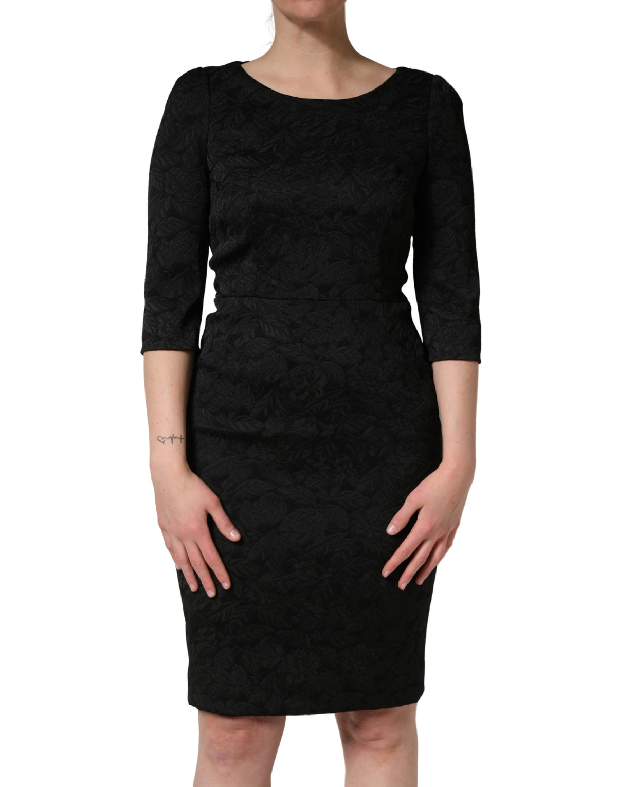 Dolce & Gabbana Schwarzes Etuikleid mit Blumenbrokat, knielang