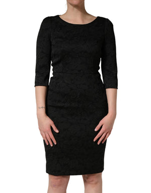 Dolce & Gabbana Schwarzes Etuikleid mit Blumenbrokat, knielang