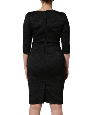 Dolce & Gabbana Schwarzes Etuikleid mit Blumenbrokat, knielang