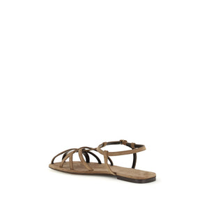 Herbert Levine Braune Kalbsleder Bos Taurus Flache Sandalen