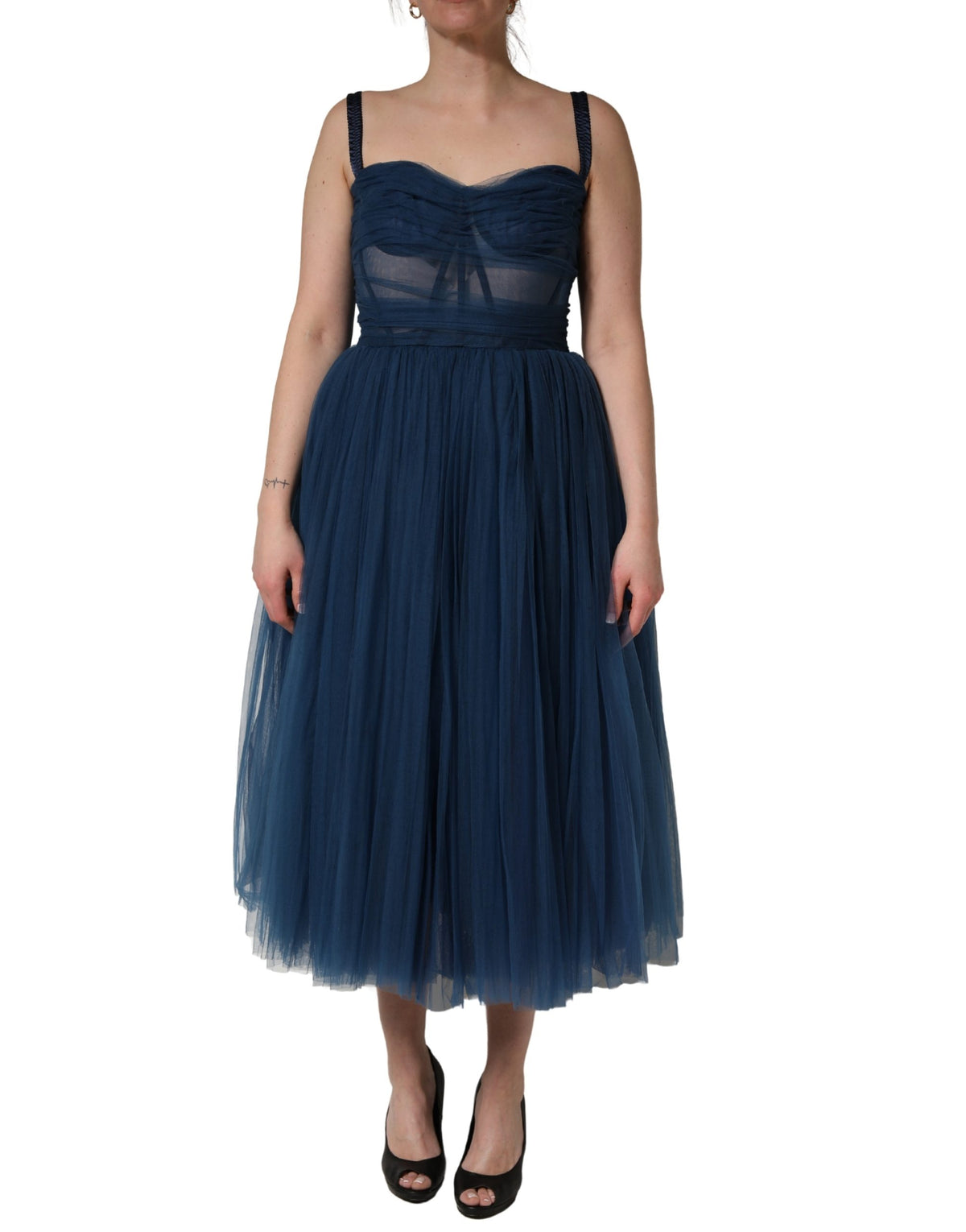 Dolce & Gabbana Blaues Tüll-Midikleid in A-Linie, ärmellos