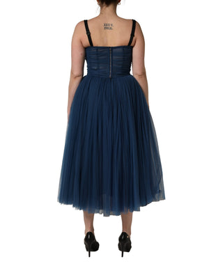 Dolce & Gabbana Blaues Tüll-Midikleid in A-Linie, ärmellos