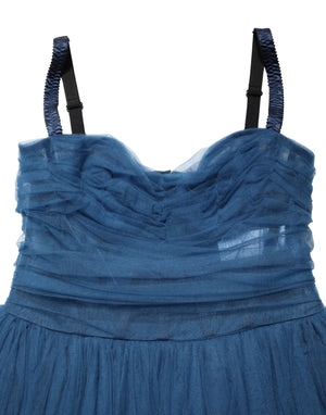 Dolce & Gabbana Blaues Tüll-Midikleid in A-Linie, ärmellos