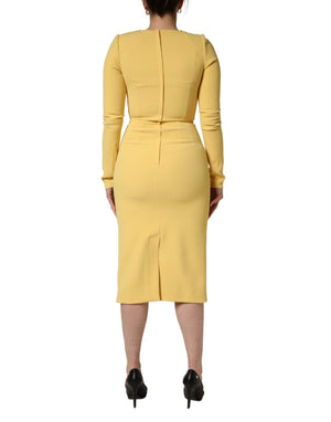 Dolce & Gabbana Gelbes Seidenkleid mit langen Ärmeln, Etui-Schnitt, Midi-Länge
