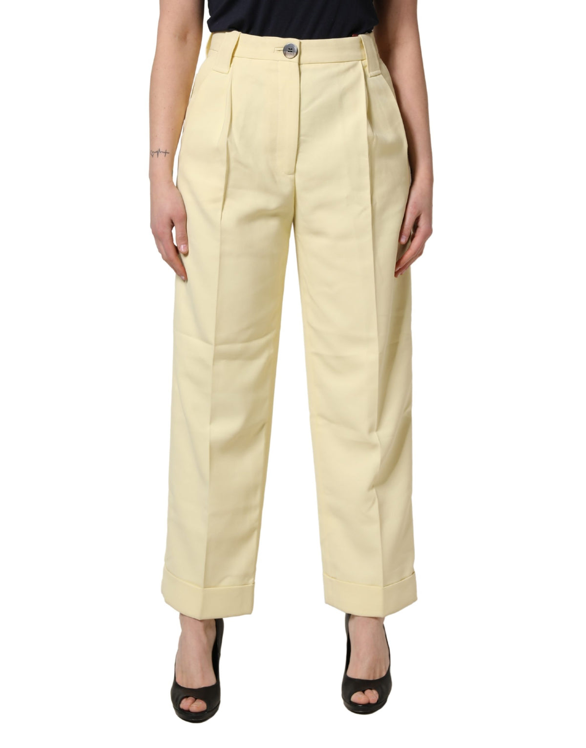 Ganni Gelbe High-Waist-Hose mit geradem Bein und Falten