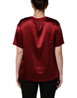Dolce & Gabbana Maroon Royal Crown Dress Queen Painting Silk T-Shirt