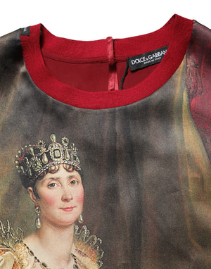 Dolce & Gabbana Maroon Royal Crown Dress Queen Painting Silk T-Shirt