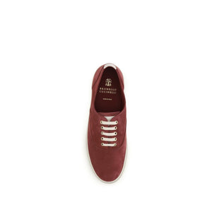 Brunello Cucinelli Bordeaux Calf Leather Bos Taurus Low Top Sneakers