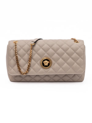 Versace Taupe gesteppte Leder Umhängetasche