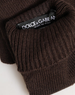 Dolce & Gabbana Braune Strickhandschuhe aus Kaschmir, Ellbogenlänge