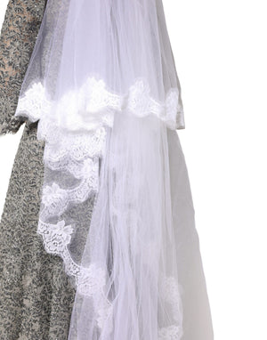 Dolce & Gabbana Langer bodenlanger Hochzeits-Schleier aus weißer floraler Spitze aus Nylon