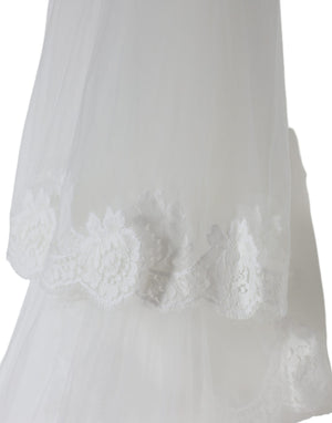 Dolce & Gabbana Langer bodenlanger Hochzeits-Schleier aus weißer floraler Spitze aus Nylon