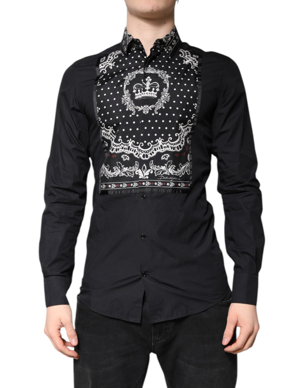 Dolce & Gabbana Schwarz Weißes Bandana GOLD Formelles Hemd