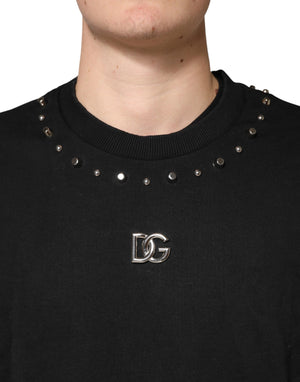 Dolce & Gabbana Schwarzer Sweatshirt-Pullover mit Verzierungen aus Baumwolle
