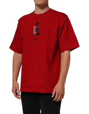 Dolce & Gabbana Rotes DG Eye Print Baumwoll-Rundhals-T-Shirt
