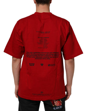 Dolce & Gabbana Rotes DG Eye Print Baumwoll-Rundhals-T-Shirt