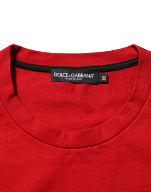 Dolce & Gabbana Rotes DG Eye Print Baumwoll-Rundhals-T-Shirt