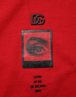 Dolce & Gabbana Rotes DG Eye Print Baumwoll-Rundhals-T-Shirt