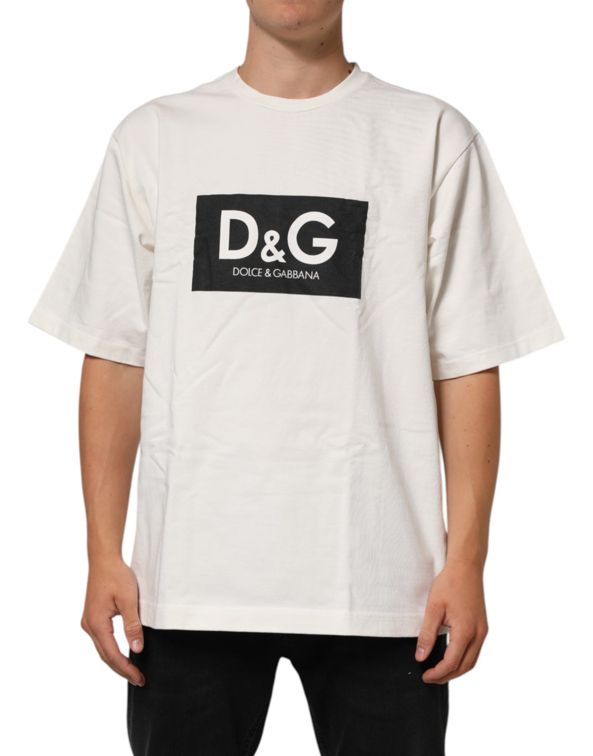 Dolce & Gabbana Weißes Baumwoll-T-Shirt mit Logo-Print für Herren, Rundhalsausschnitt