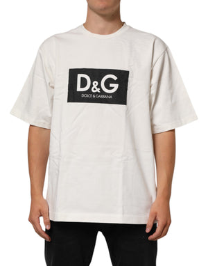 Dolce & Gabbana Weißes Baumwoll-T-Shirt mit Logo-Print für Herren, Rundhalsausschnitt