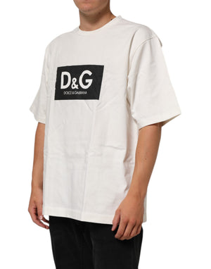 Dolce & Gabbana Weißes Baumwoll-T-Shirt mit Logo-Print für Herren, Rundhalsausschnitt