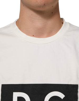 Dolce & Gabbana Weißes Baumwoll-T-Shirt mit Logo-Print für Herren, Rundhalsausschnitt