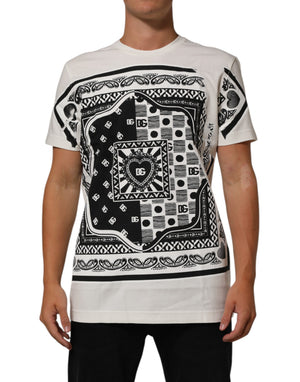 Dolce & Gabbana Weißes T-Shirt mit Bandana-Print und Rundhalsausschnitt aus Baumwolle