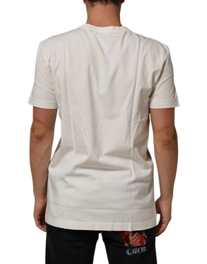 Dolce & Gabbana Weißes T-Shirt mit Bandana-Print und Rundhalsausschnitt aus Baumwolle